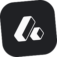 White abstract glyph on a rounded black tile.
