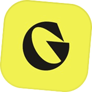 Stylized black G on a yellow rounded tile.