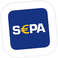 Blue SEPA logo with a yellow euro symbol.