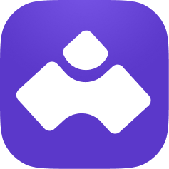 Purple rounded icon with a white abstract symbol.