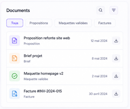 Elevia UI: centralized document library in the client portal