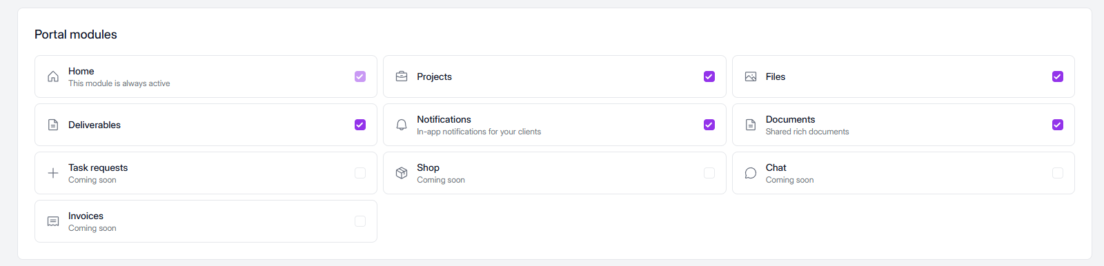 Elevia UI: configurable client portal modules