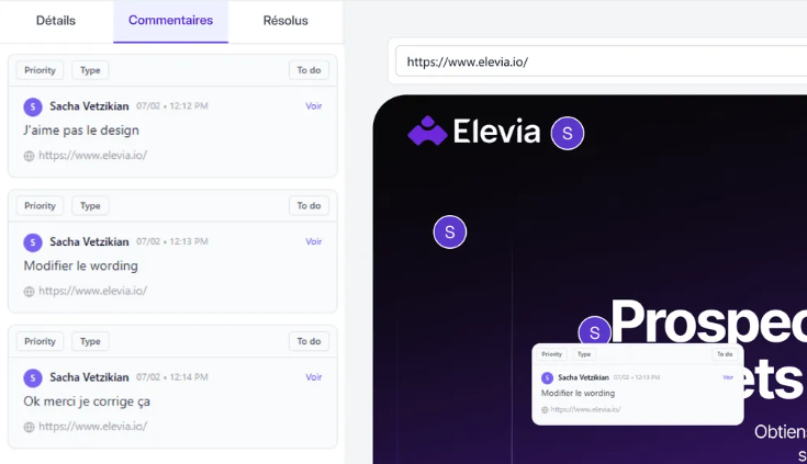 Pixel-perfect design feedback with contextual comments pinned on a website