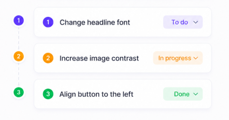 Design feedback tasks with to do, in progress, and done statuses