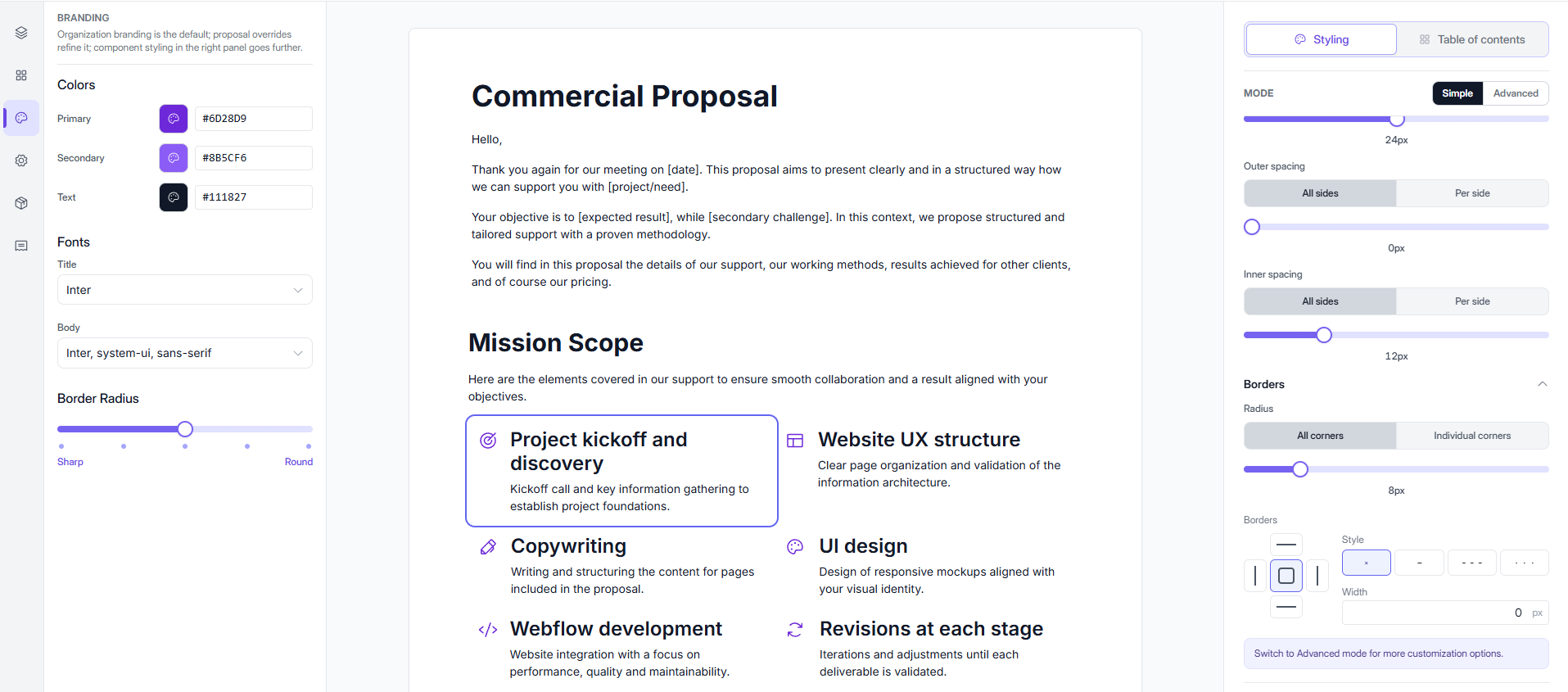 Elevia UI: on-brand personalized sales proposals