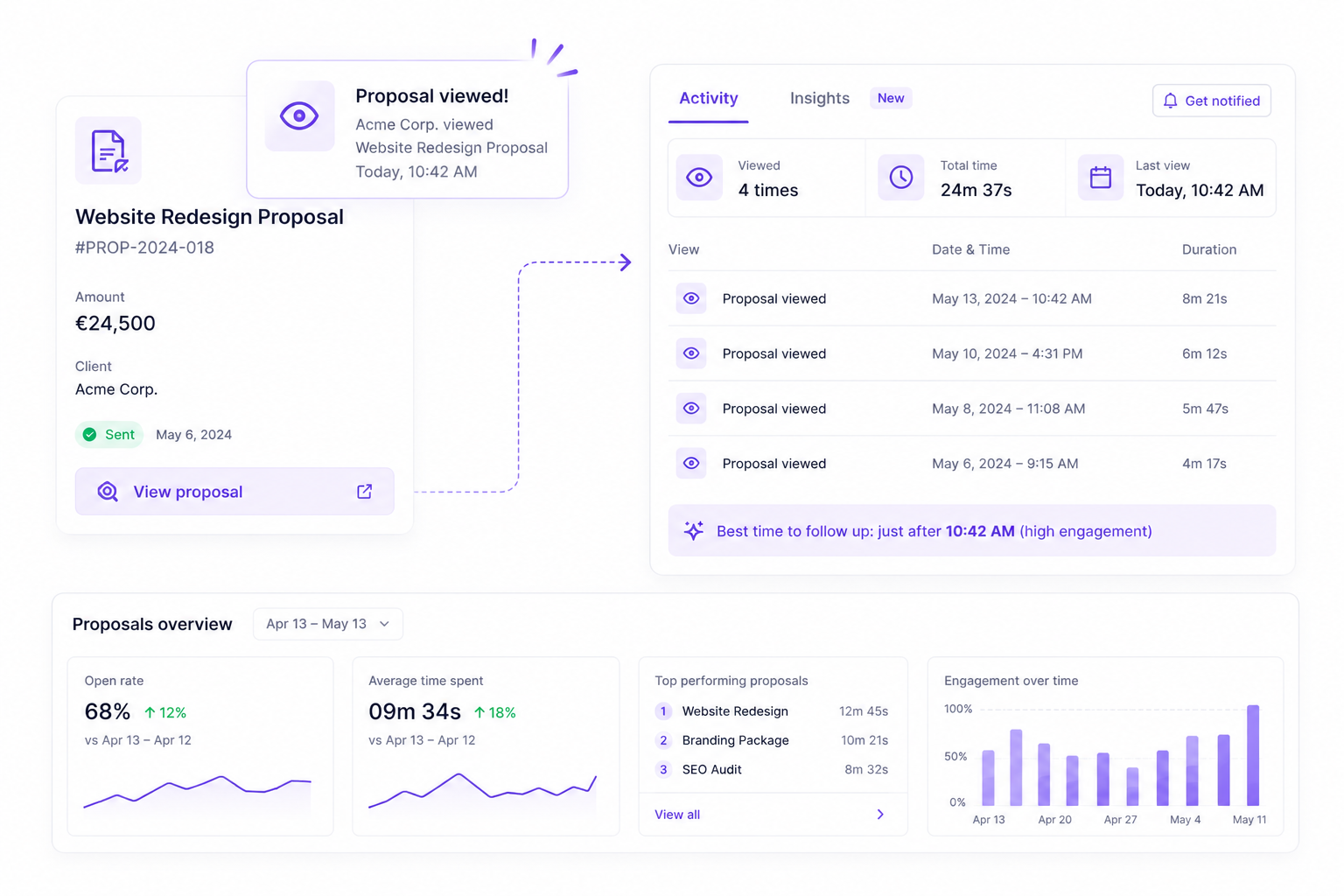 Elevia UI: proposal tracking and follow-ups